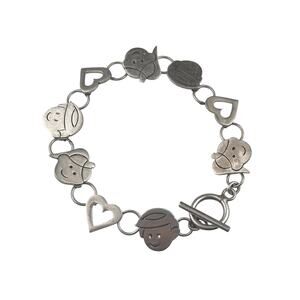 Vintage Sterling Silver Bracelet Boys & Girls Children Faces Hearts 7.5"
